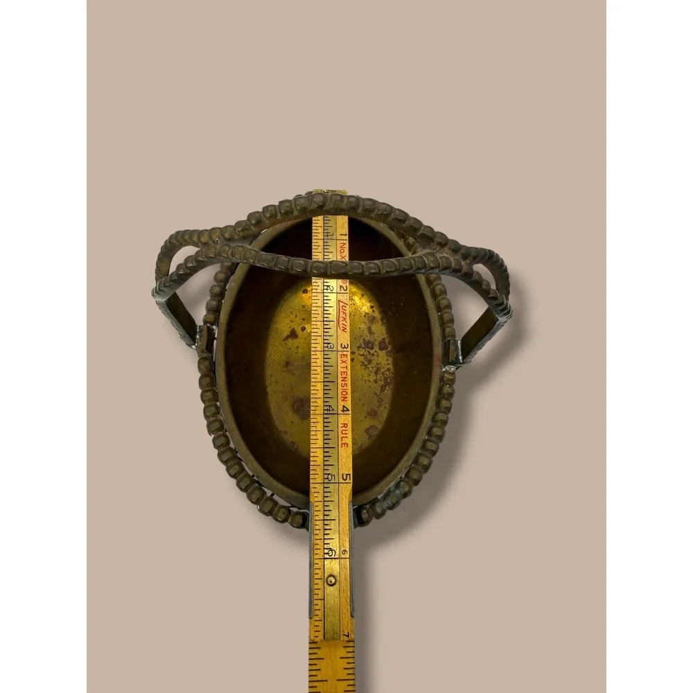 Vintage Brass Basket Made in India Woven Oval Basket Handle Cottage Decor